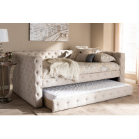 Baxton Studio CF8987-Light Beige-Daybed-F/T Anabella Classic and Contemporary Light Beige Fabric Upholstered Full Size Daybed with Trundle